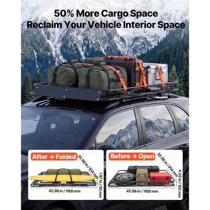 Roof Rack Cargo Basket, 46 x 36 x 4 in, Heavy Duty Roof Top Carrier Basket with Folding Design, 200 lbs Capacity, All-Weather Easy-Install Car Top Luggage Holder, Universal Fit for SUV Truck Car image 10