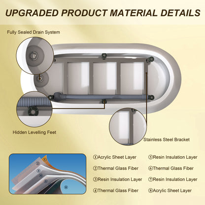 67"Special-shaped Freestanding Slipper Bathtub: Gloss White Finish, Chrome Overflow & Pop-Up Drain, cUPC Certified image 4