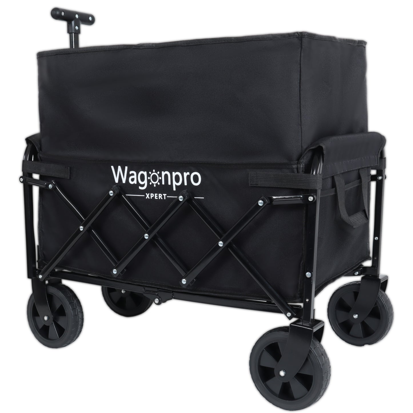 Expandable Dual-Layer Utility Wagon with 100% Extra Space - 225lbs Grocery Cart for Camping, Shopping, Sports, Gardening, Fishing, Black image 3