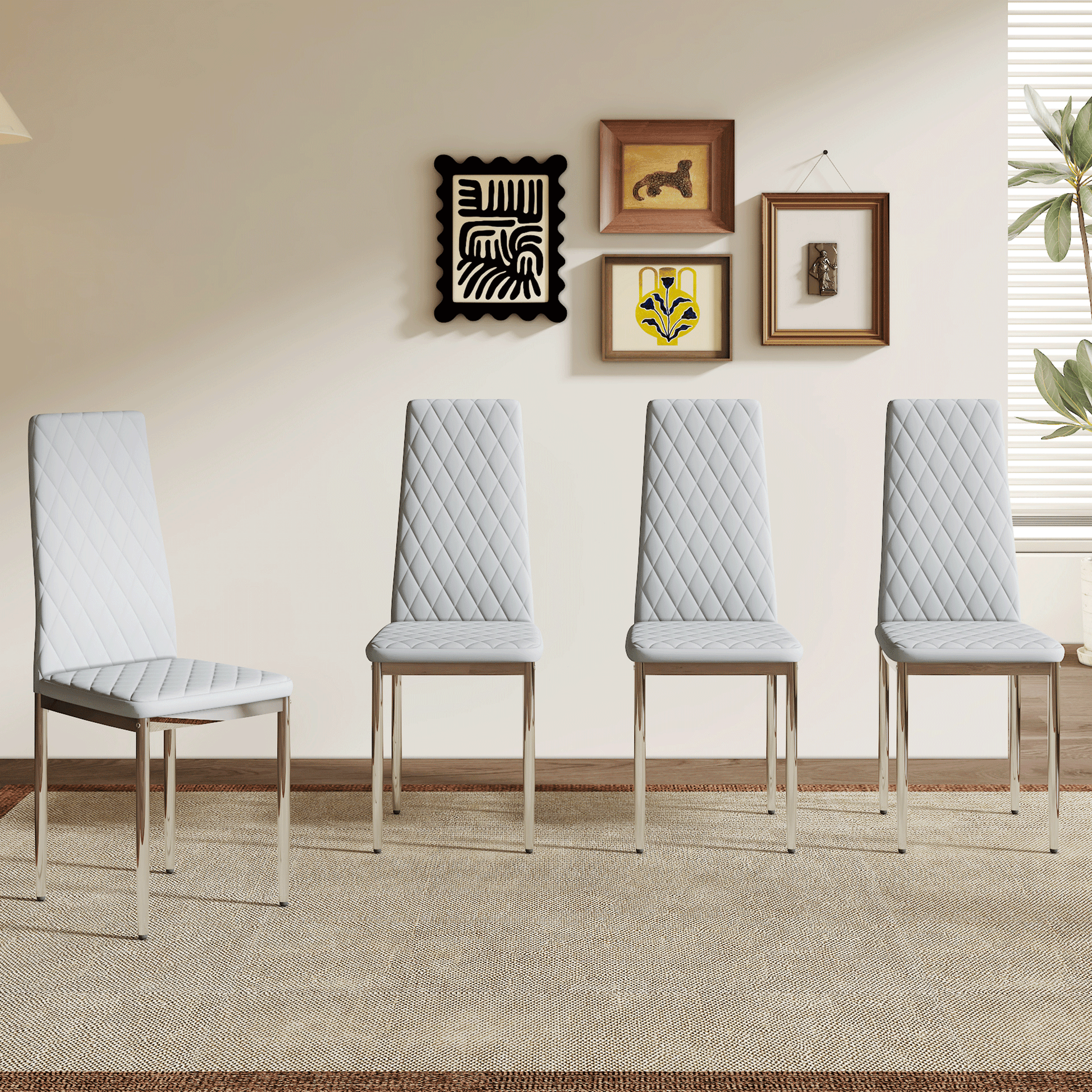 Modern Style Dining Chairs Set of 4 in Light Gray, Essential for Minimalist Homes.Meeting Family Dining Needs,PU Material Seat,Silver Metal Legs,Blending into Various Home Environments.W1151107274 image 3