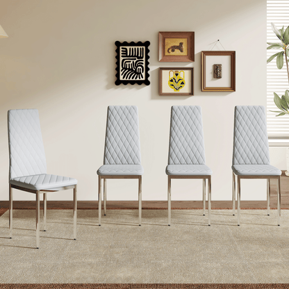 Modern Style Dining Chairs Set of 4 in Light Gray, Essential for Minimalist Homes.Meeting Family Dining Needs,PU Material Seat,Silver Metal Legs,Blending into Various Home Environments.W1151107274 image 3