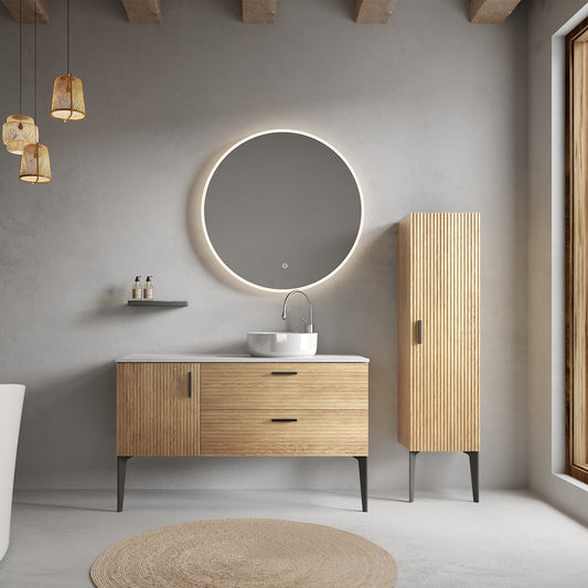 Emilia 48 inch natural oak bathroom vanity with sink front view