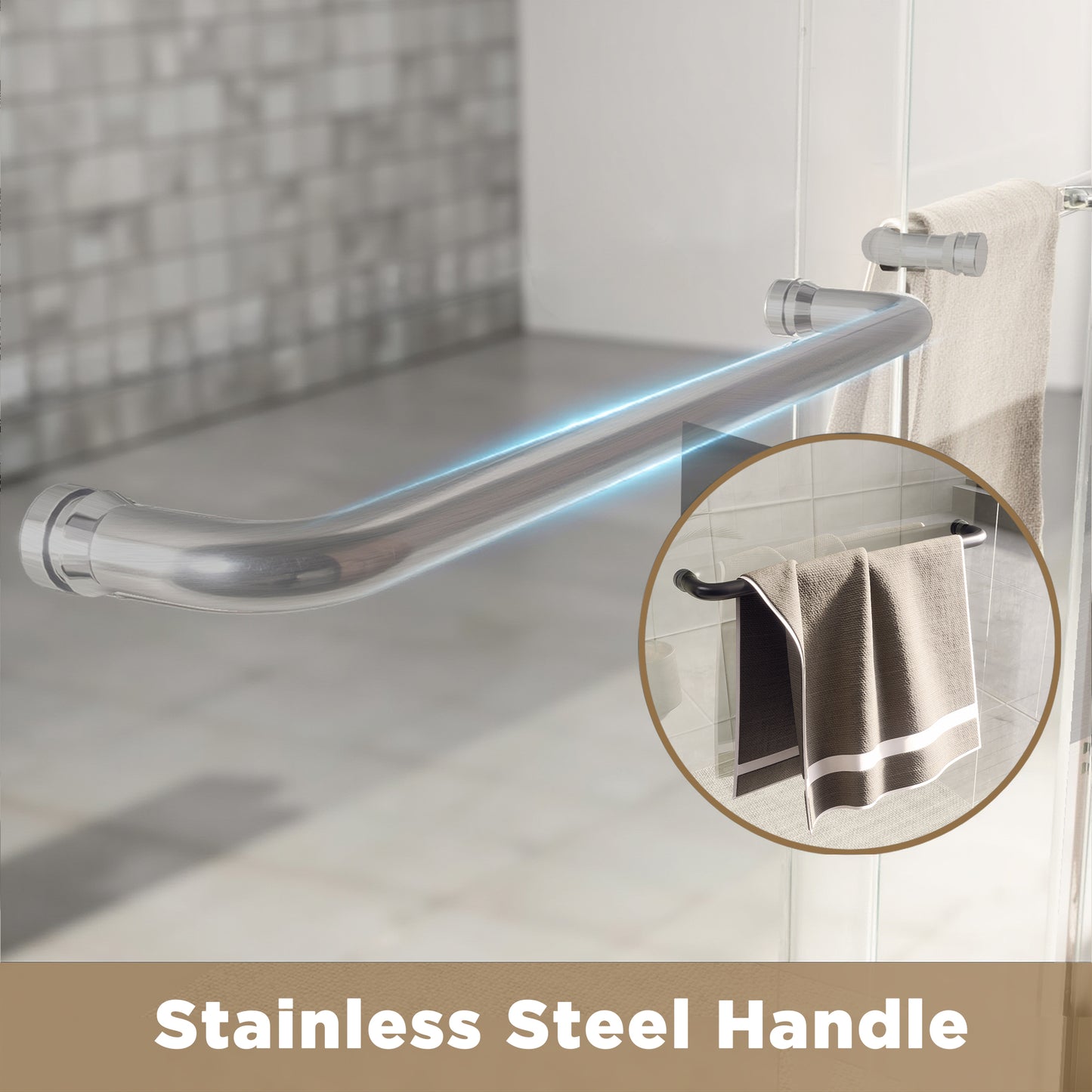 50-54 " x 72" Tempered Glass with Explosion Proof Film, Aluminum Frame Double Sliding Shower Door, "1/4 (6 mm), Stainless Steel handle,Brushed Nickel image 9
