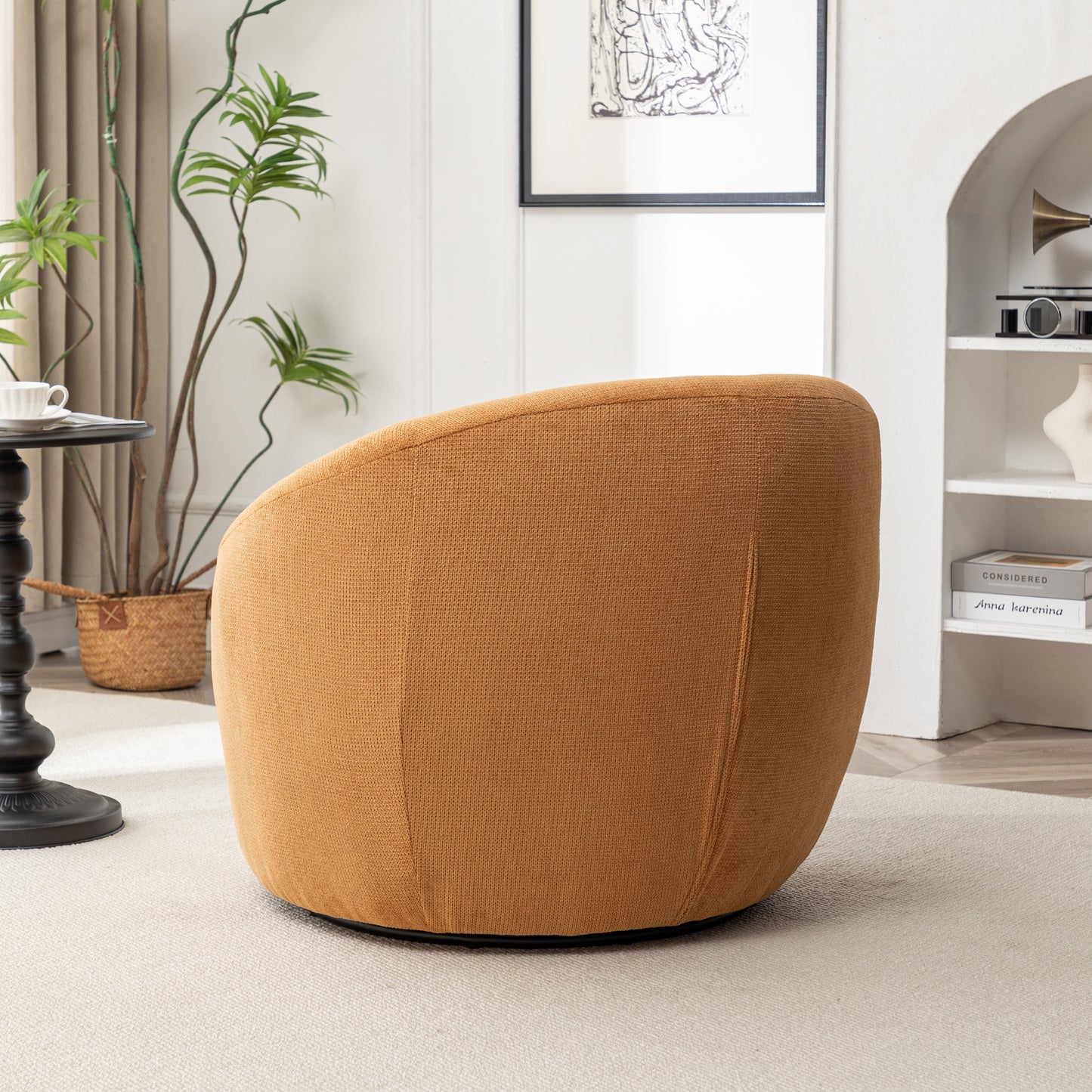 Winnie Modern Teddy Fabric Barrel Chair, 360° Swivel, Yellow image 12