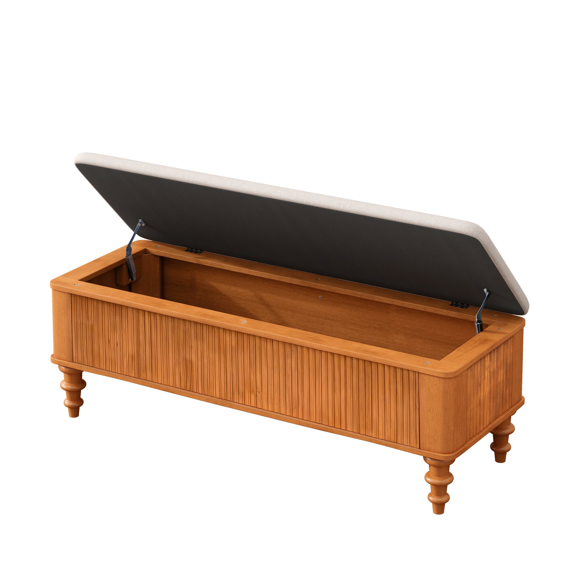 50.8-inch Multi-Functional Storage Ottoman Bench-Solid Rubberwood Bed End Bench with Linen Seat, Storage Bench for Bedroom, Entryway Shoe Organizer for Bedroom, Living Room, Entryway, Closet, Natural image 11