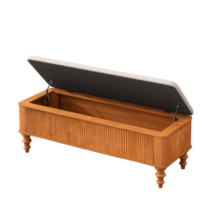 50.8-inch Multi-Functional Storage Ottoman Bench-Solid Rubberwood Bed End Bench with Linen Seat, Storage Bench for Bedroom, Entryway Shoe Organizer for Bedroom, Living Room, Entryway, Closet, Natural image 11
