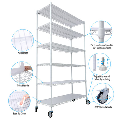 6 Tier 6000lbs Capacity NSF Metal Shelf Wire Shelving Unit, Heavy Duty Adjustable Storage Rack with Wheels & Shelf Liners for Commercial Grade Utility Steel Storage Rack, white - 84"H x 48"L x 20"D image 2