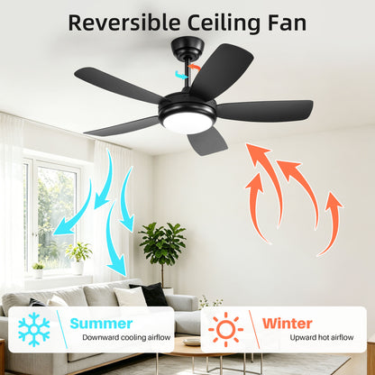 42 inch Ceiling Fans with Lights, Quiet DC Motor, Screw-Free for Blade Installation Reversible Ceiling Fan with Remote Control for Bedroom/Living Room-Black image 6