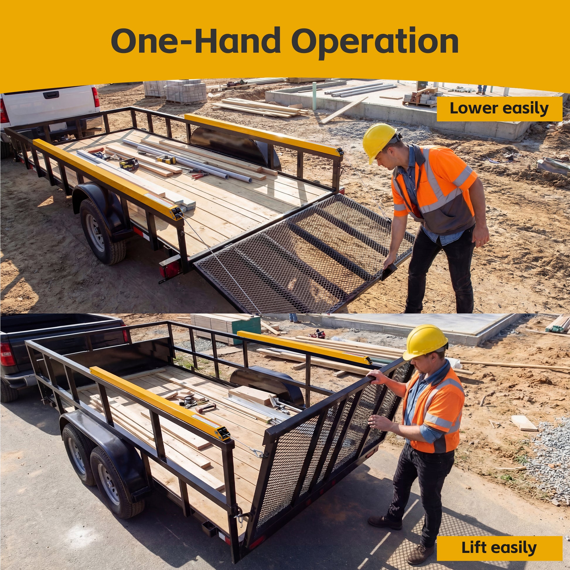 Tailgate Utility Trailer Gate Liftgate Ramp Lift 2 Sided Lift Assist System Fit for Open Utility Trailers Tailgate and Ramp New Upgrades, Yellow image 5