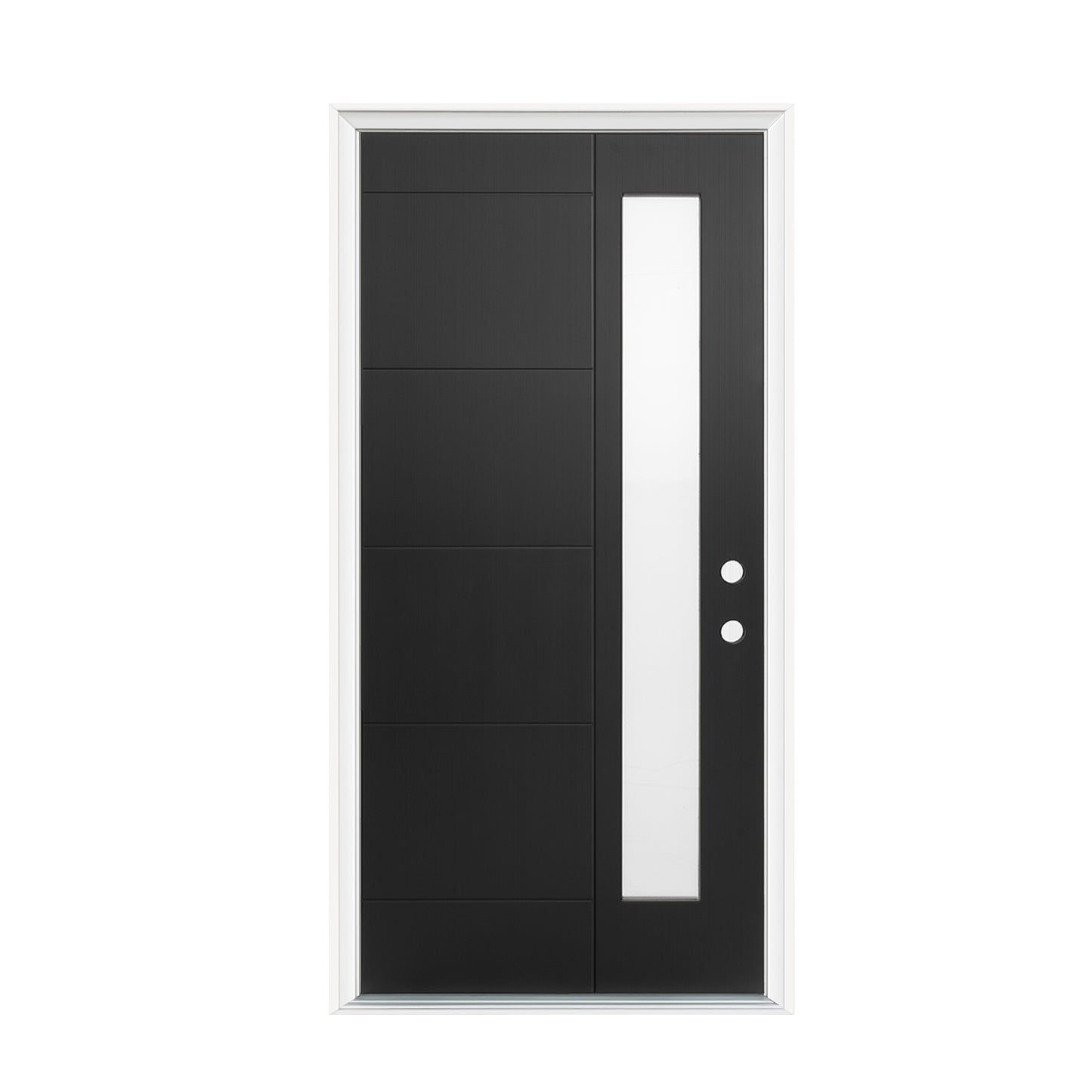 36"x80" Fiberglass Front Door with White 4-9/16" PVC Frame,Left-Hand Inswing Exterior Door with Brickmould,Contemporary minimalist brushed skin & Grooved line with frosted glass for Home Entrance, Bla image 5