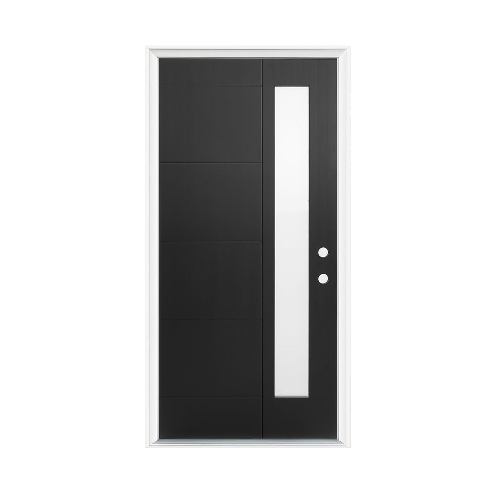 36"x80" Fiberglass Front Door with White 4-9/16" PVC Frame,Left-Hand Inswing Exterior Door with Brickmould,Contemporary minimalist brushed skin & Grooved line with frosted glass for Home Entrance, Bla image 5