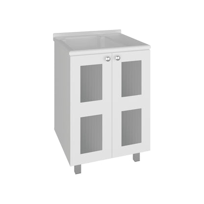 Haysi Utility Tub Cabinet with 2 frosted glass Doors, Resin Sink and 2 Interior Shelves Cabinet, Compact Vintage and Modern Bathroom Vanity image 3