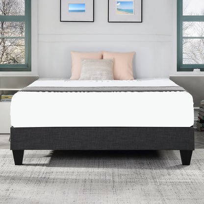 Contemporary Grey Upholstered Platform Bed, Polyester Fabric Bed Frame, Reinforced Support Geometric Foot Platform Bed No Box Spring Needed, Easy Assembly,King image 3