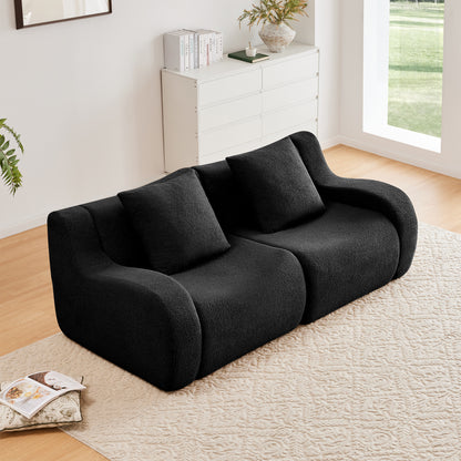 Soft Teddy Fabric Boneless Sofa,No Assembly Required Streamlined Design,Anti-Slip Design 32D High Density Sponge Fits Living Rooms Bedrooms,Black image 2