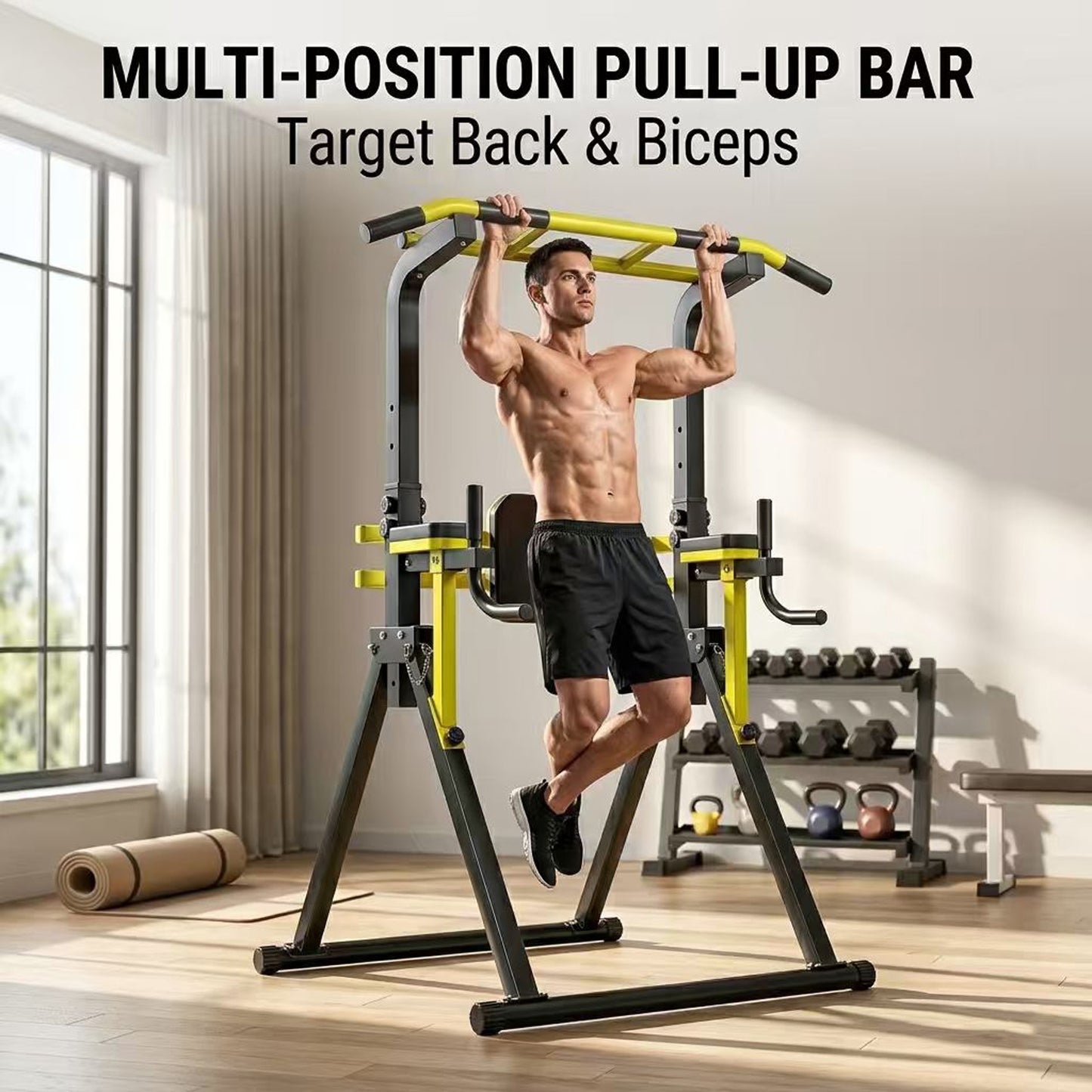 Power Tower Pull Up Bar Station, 10-Level Adjustable Height Dip Station, Heavy-duty Frame Structure,Multi-Functional Home Gym Strength Training Equipment image 7