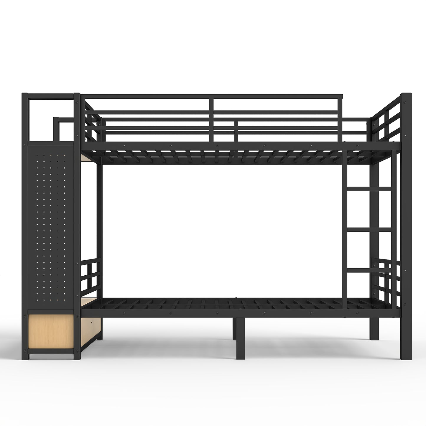 Twin XL over Twin XL size Metal Bunk Bed for Teens with Storage Shelves,Drawers and Pegboard,Black image 9
