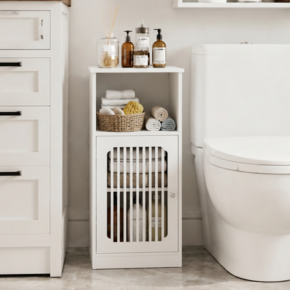 Bathroom low cabinet, louvered door floor-standing bathroom storage cabinet, multi-layer bathroom storage cabinet, white image 1