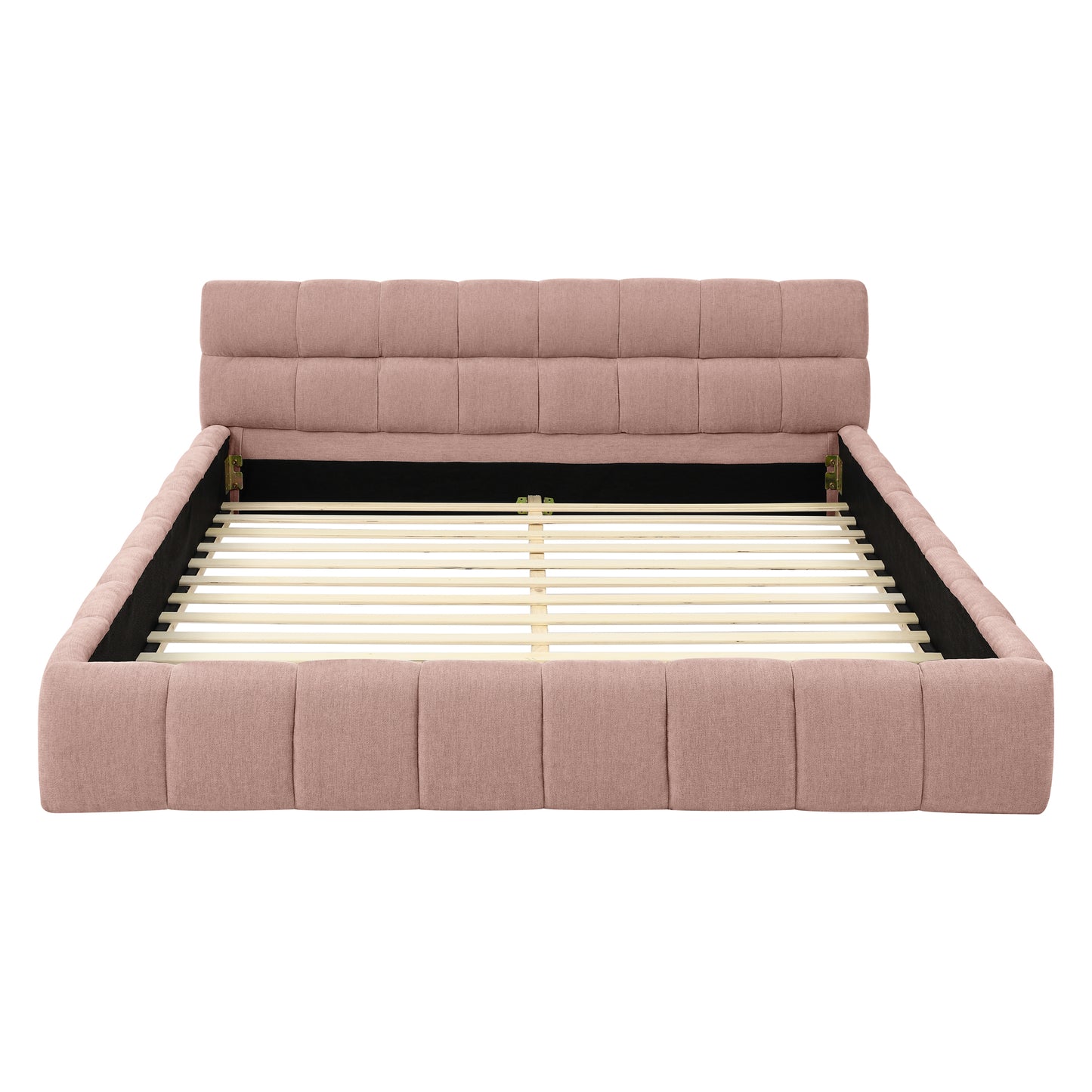 Queen Size Upholstered Bed Frame with Thick Fabric, Chenille Fabric Grounded Queen Size Platform Bed with Headboard and Solid Frame. No Box Spring Needed, PINK(68''*86.5''*23.5'') image 9