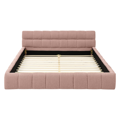 Queen Size Upholstered Bed Frame with Thick Fabric, Chenille Fabric Grounded Queen Size Platform Bed with Headboard and Solid Frame. No Box Spring Needed, PINK(68''*86.5''*23.5'') image 9