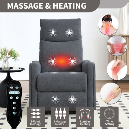Heat Massage Manual Recliner Chair with Rocker and Swivel in Fabric for Living Room, Grey image 8