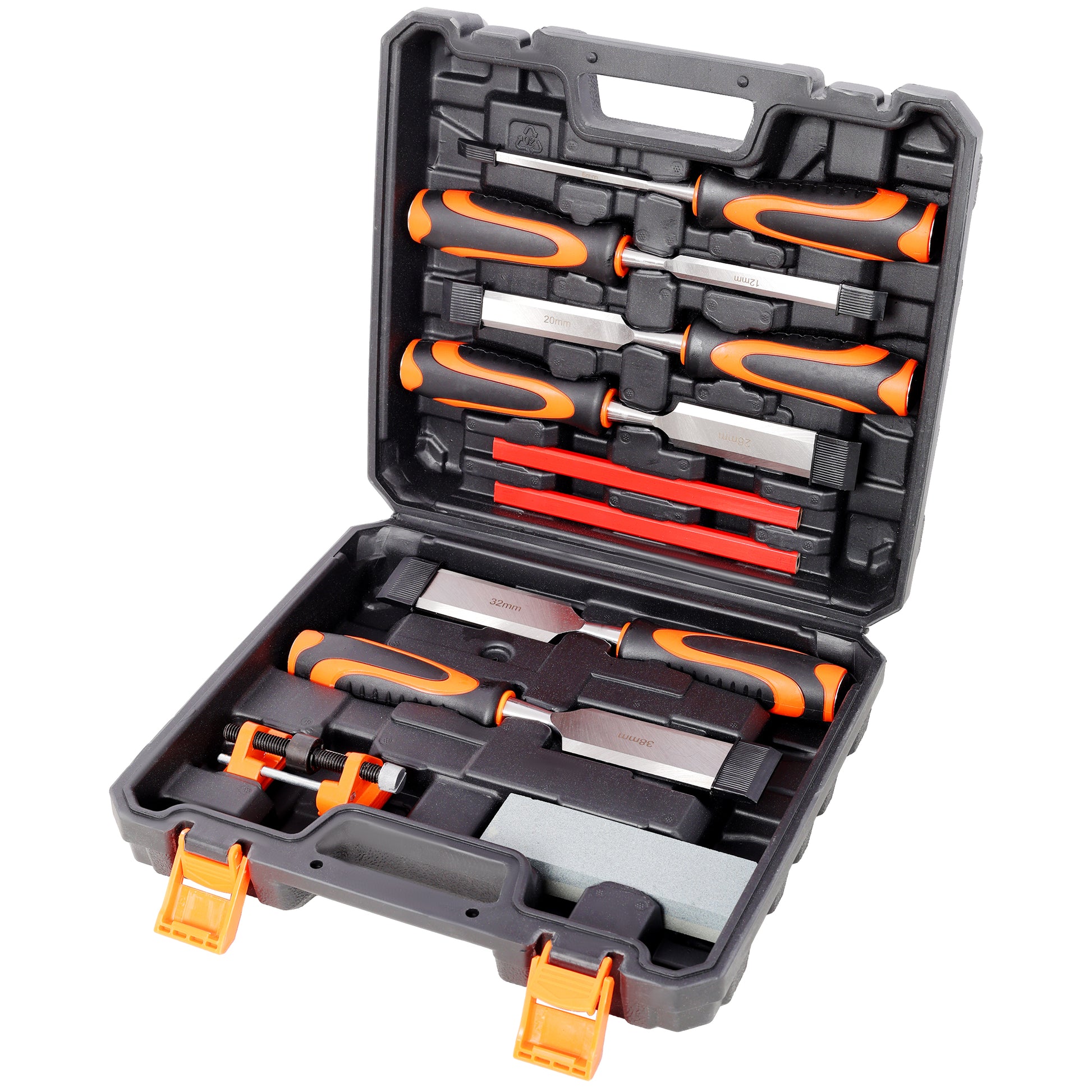 10Pcs Premium Wood Chisel Set – 6 Wood Chisels, 1 Honing Guide, 1 Sharpening Stone & 2 Carpenter Pencils,45# Carbon Steel Blades image 1