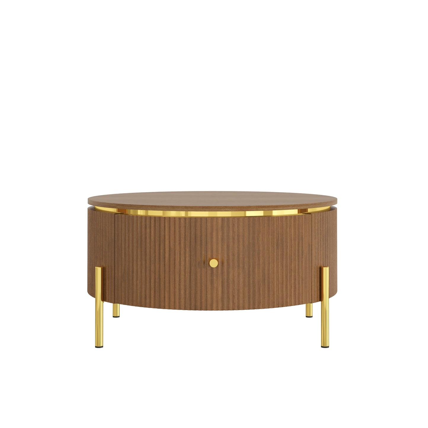 Modern Round Coffee Table with 2 large Drawers Storage Accent Table, Brown, 31.5" image 11