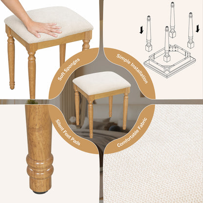 44.37" Makeup Vanity Desk with Stool Set, 13 Hollywood Bulbs & 3 Lighting Modes Dressing Table, Tri-Fold Mirror Large Vanity Table with Cushioned Stool, Charging Station, Ample Storage, Natural image 6