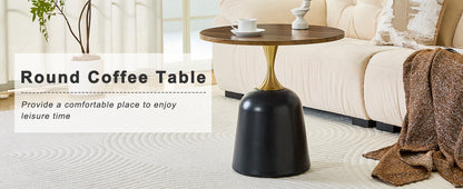 23.6 inch circular side table coffee table, metal base living room table, simple and modern walnut wood grain decoration, negotiation table, unique circular sofa headboard office desk. image 5