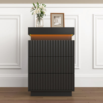 (Set of 2) Black Nightstand Set of 2 with Charging Station & LED Lights, Fluted Wave Panel Bedside Table with Sliding Top Hidden Storage, Night Stand for Bedroom Living Room image 10