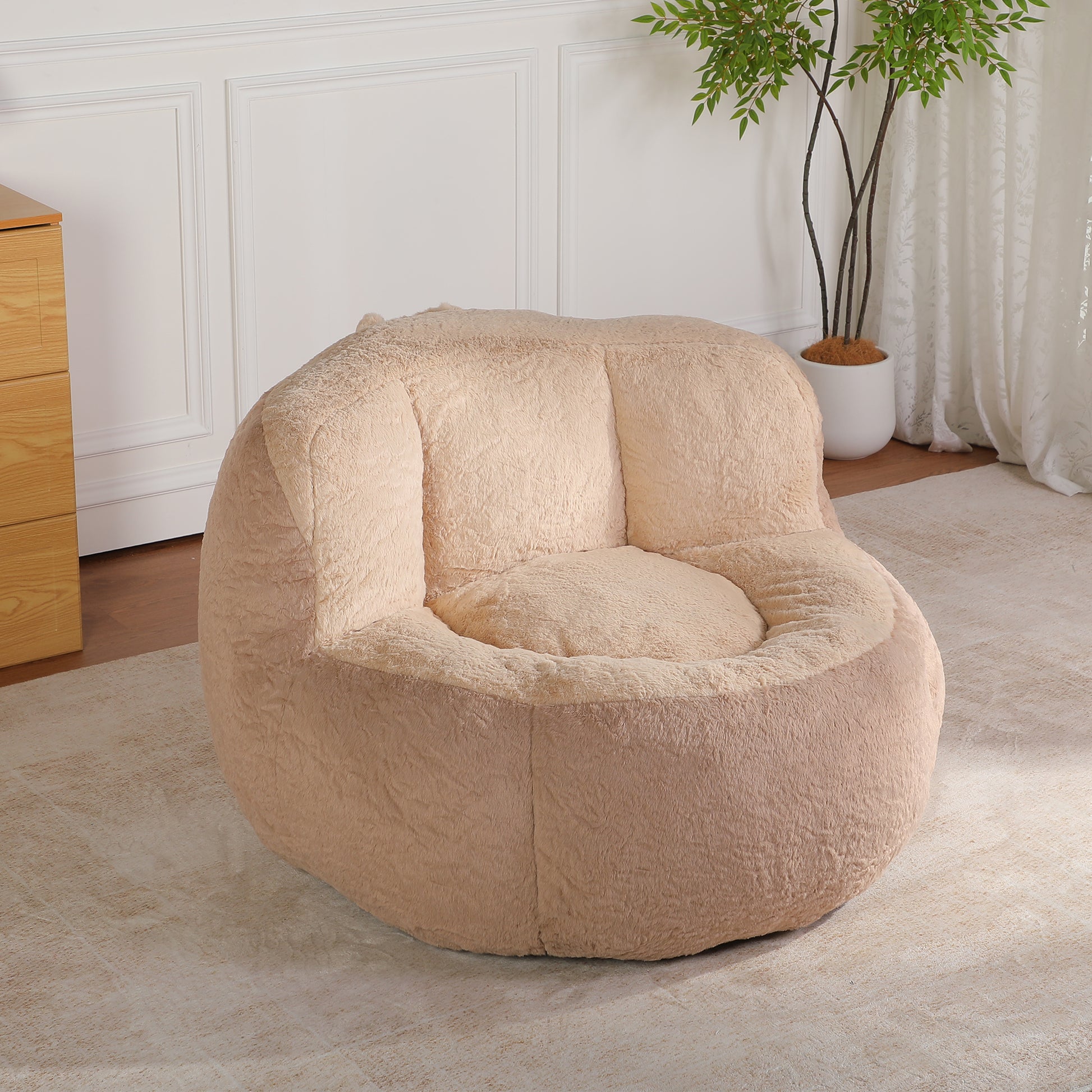 Oversized Bean Bag Chairs,Multicolor Faux Fur Couch Filled with Shredded Sponge,Large Lounger Sofa For Living Room,No Assembly Required,Brown+Camel image 4