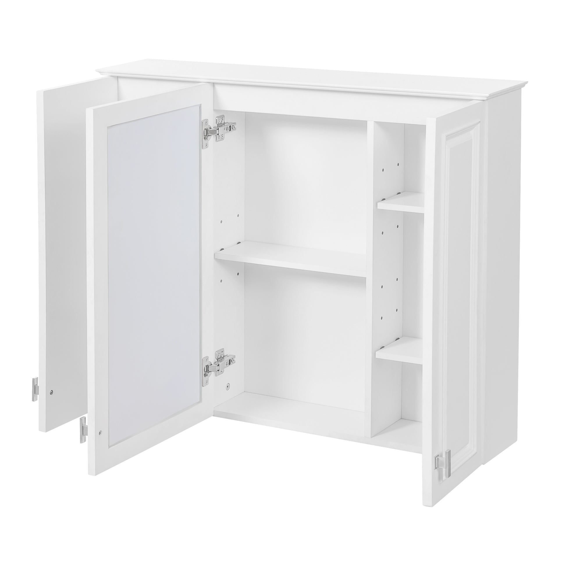 35 inch 2-in-1 Bathroom Wall Cabinet, Wall Mounted Medicine Cabinet with 5 Adjustable Shelves, Mirrored Door Over Toilet Storage Cabinet, White image 12