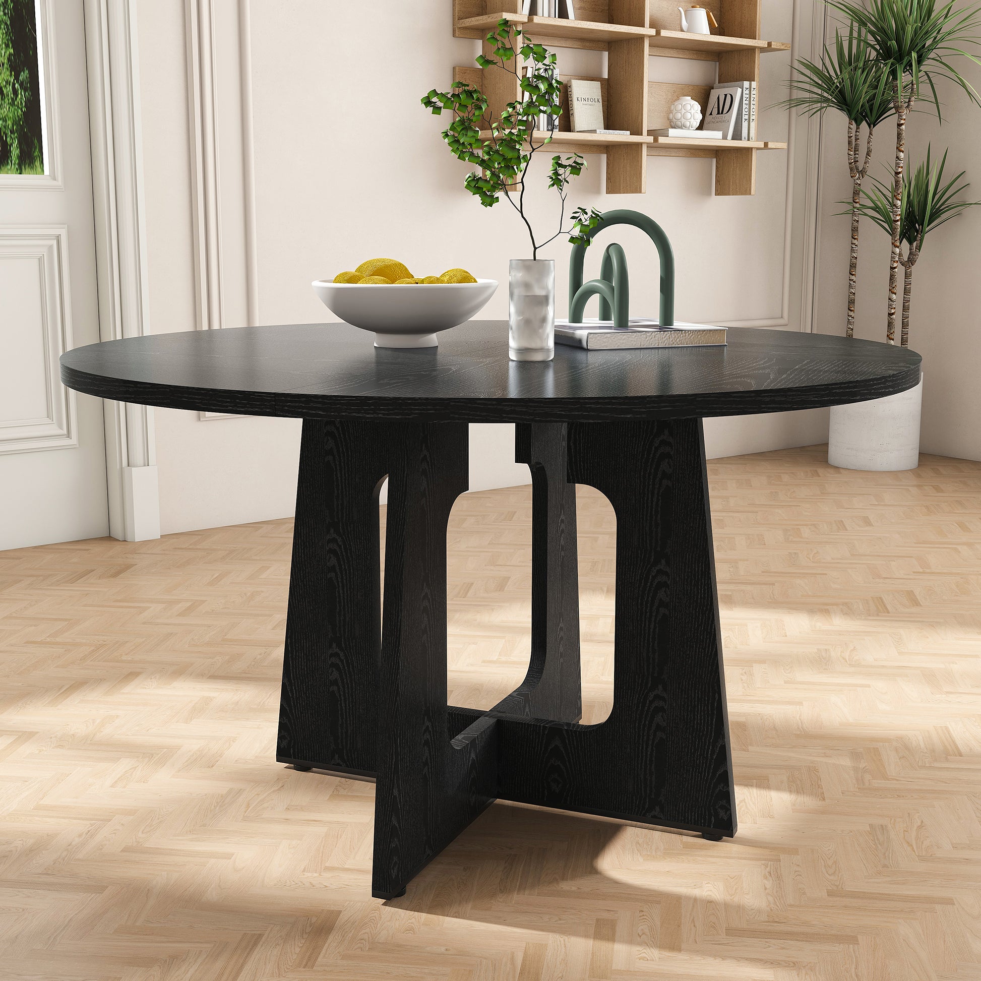 Spiced Round Dining Table for 4 - 47 Inch Farmhouse Kitchen Table, MDF Circle Table with Wood Grain Finish, 300lb Weight Capacity, Easy Assembly for Dining Room, Kitchen, Living Room -Black image 2