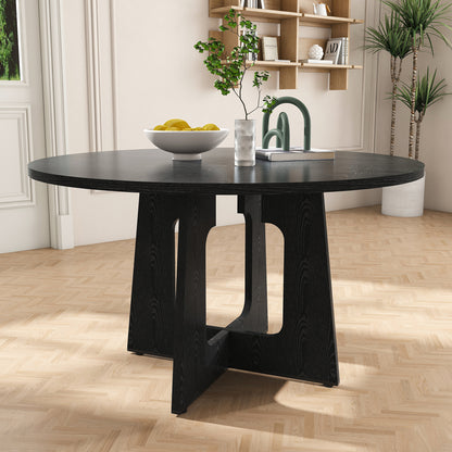 Spiced Round Dining Table for 4 - 47 Inch Farmhouse Kitchen Table, MDF Circle Table with Wood Grain Finish, 300lb Weight Capacity, Easy Assembly for Dining Room, Kitchen, Living Room -Black image 2