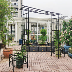 Metal Garden Arch with Adjustable Width W68.11''~W94.29''  Climbing Plants Support Rose Arch Outdoor Black
