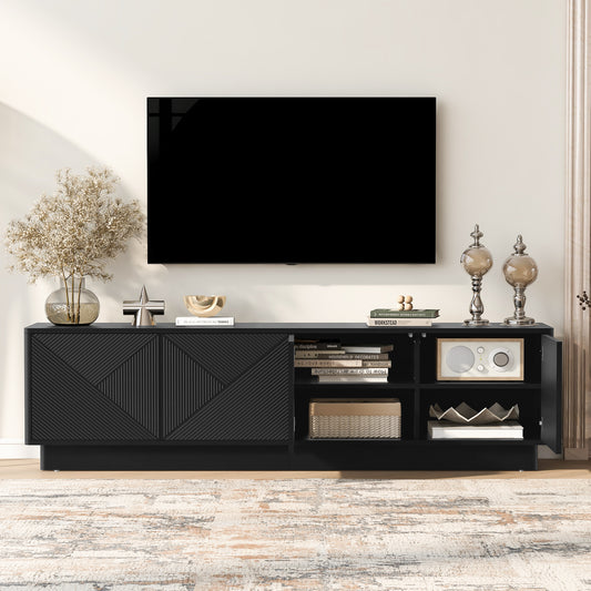U-Can Stylish 4-Door Wave Design Cabinet with Adjustable Shelves & LED Accent image 1