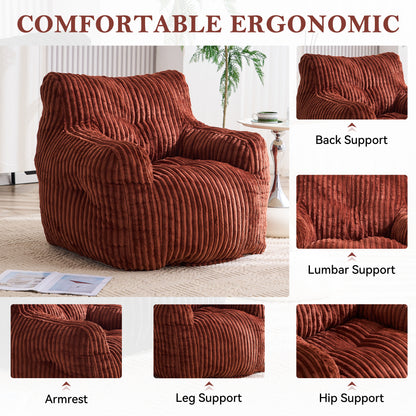 010-Soft Fluffy Corduroy Fabric Bean Bag Chair Filled With Memory Sponge,Red image 4