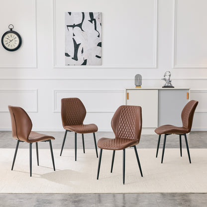 Set of 4 modern light luxury brown diamond-quilted PU chairs with black metal legs. Suitable as upholstered dining chairs with backrests for dining rooms, adaptable to a wide range of scenarios. image 7