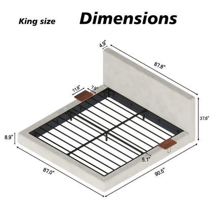 AirFrame King Bed Frame with adjustable Sliding Side Table, 8.7'' Cloud Upholstered Sponge Cushion, Easy Assembly (Off-White). image 8