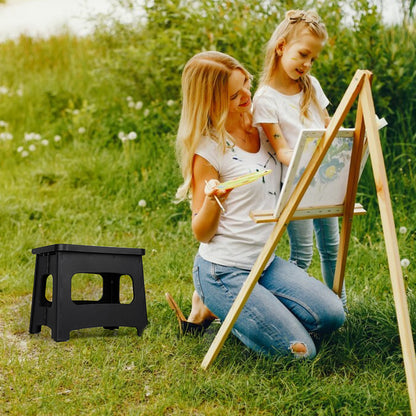 11in Folding Step Stool, Compact, Portable, Non-Slip, 300 lbs. weight capacity for adults and children. Secure non-slip top and rubber feet, great for home and camping, black color image 2