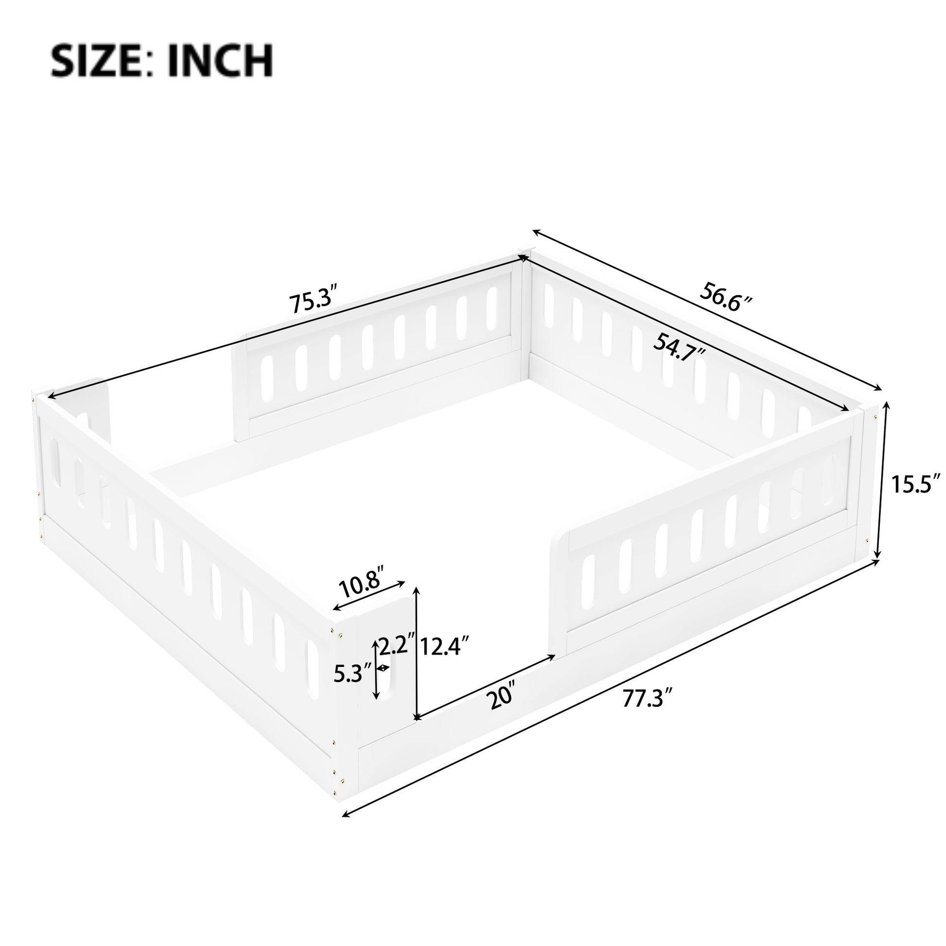 Wood Full Size Platform Bed with Guardrail, White image 4