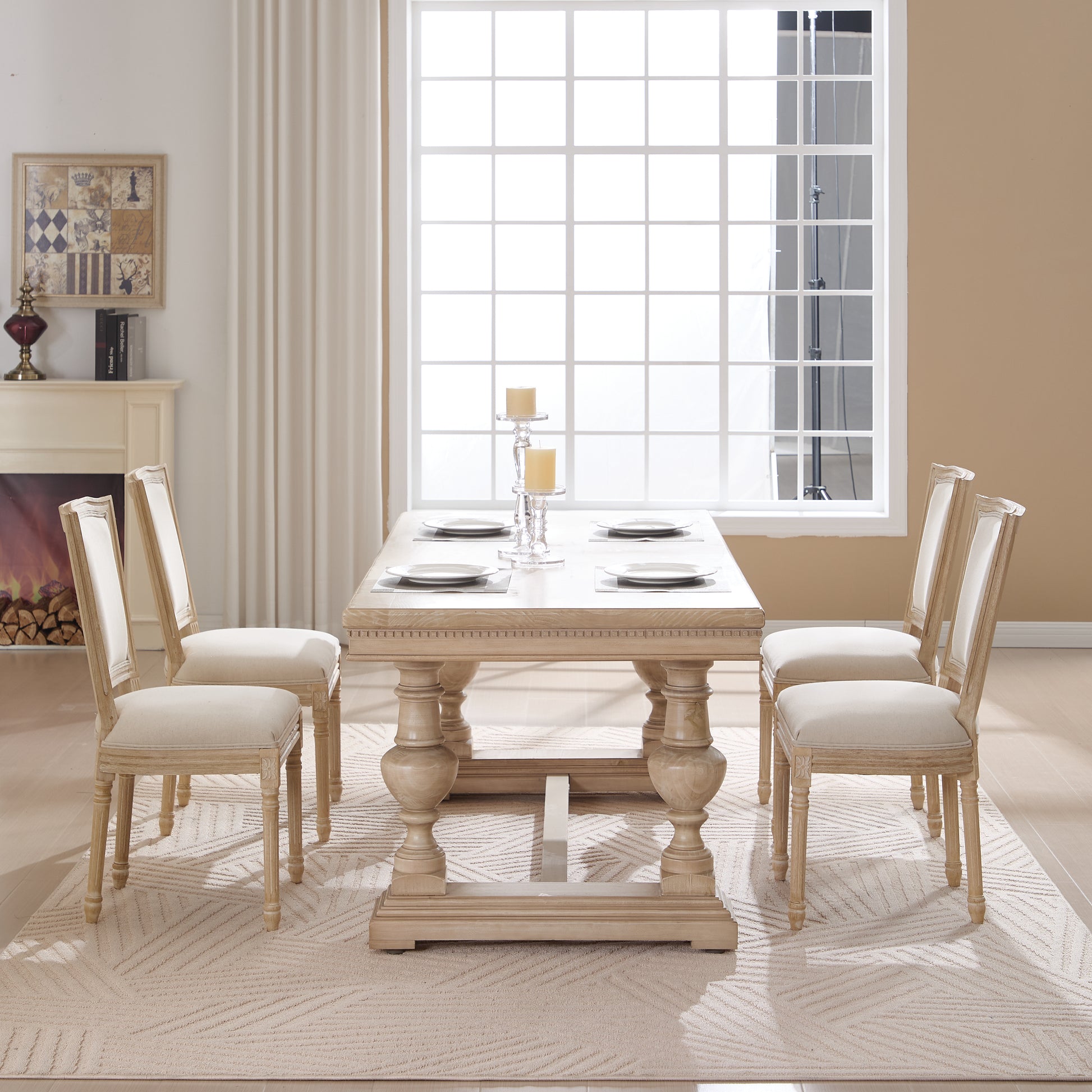 French Country Dining Chairs Set of 2, Upholstered Chairs with T-shaped Back, Wire drawing and carving techniques,Disassemblable, for Living Room, Kitchen, Restaurant Use, Beige image 11