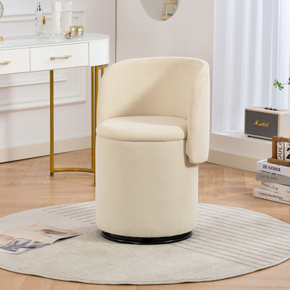 Decorative chair with storage, 360° rotating corduroy vanity & dining chair, soft padded seat, free cat bed stool included, beige, ideal for bedroom, dressing room and living room. image 12