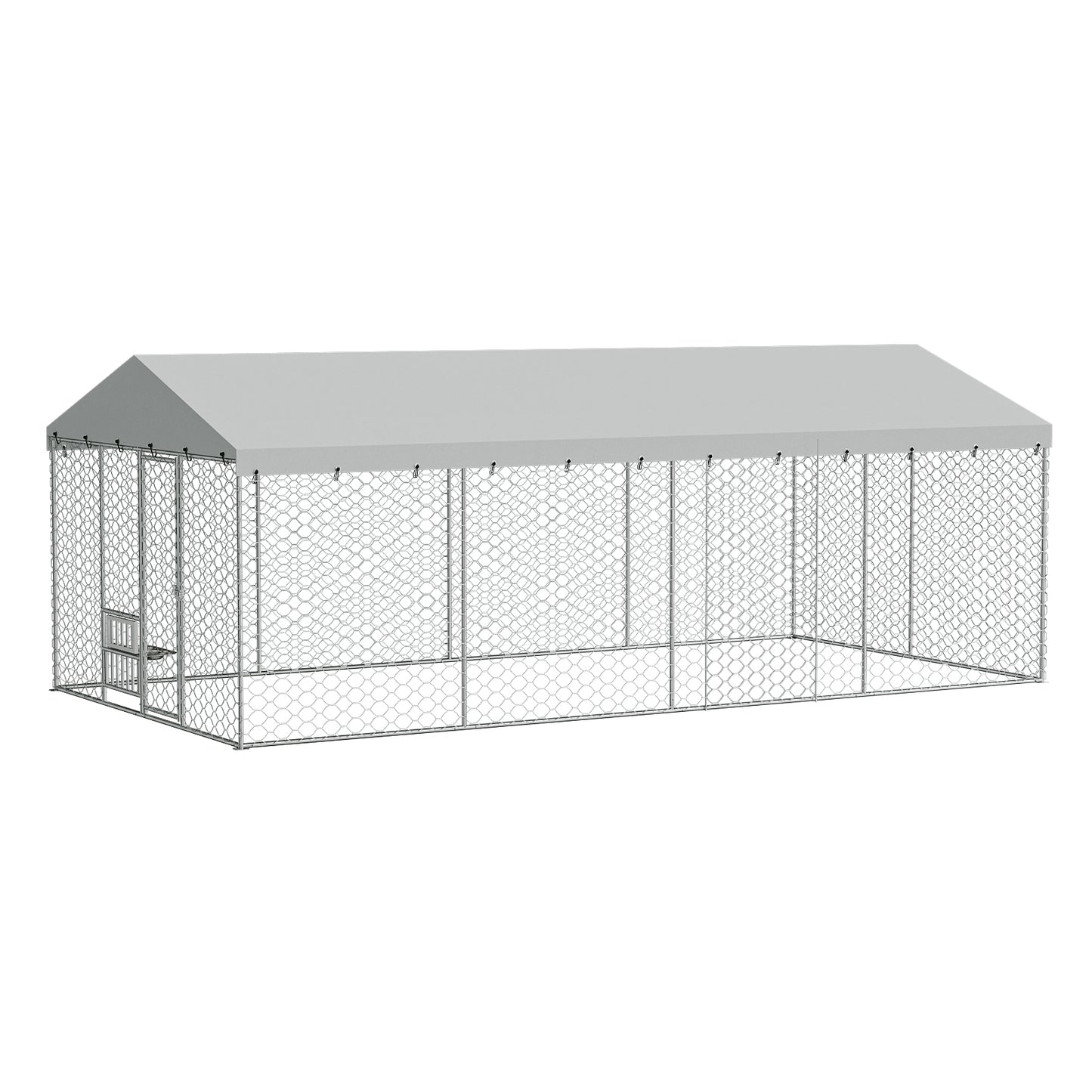 20x10 FT Large Outdoor Dog Kennel with Canopy, Heavy Duty Galvanized Steel Frame, Waterproof Cover, Built-in Elevated Feeding Bowls, Escape-Proof Lockable Pet Playpen for Large Dogs & Multiple Animal image 2