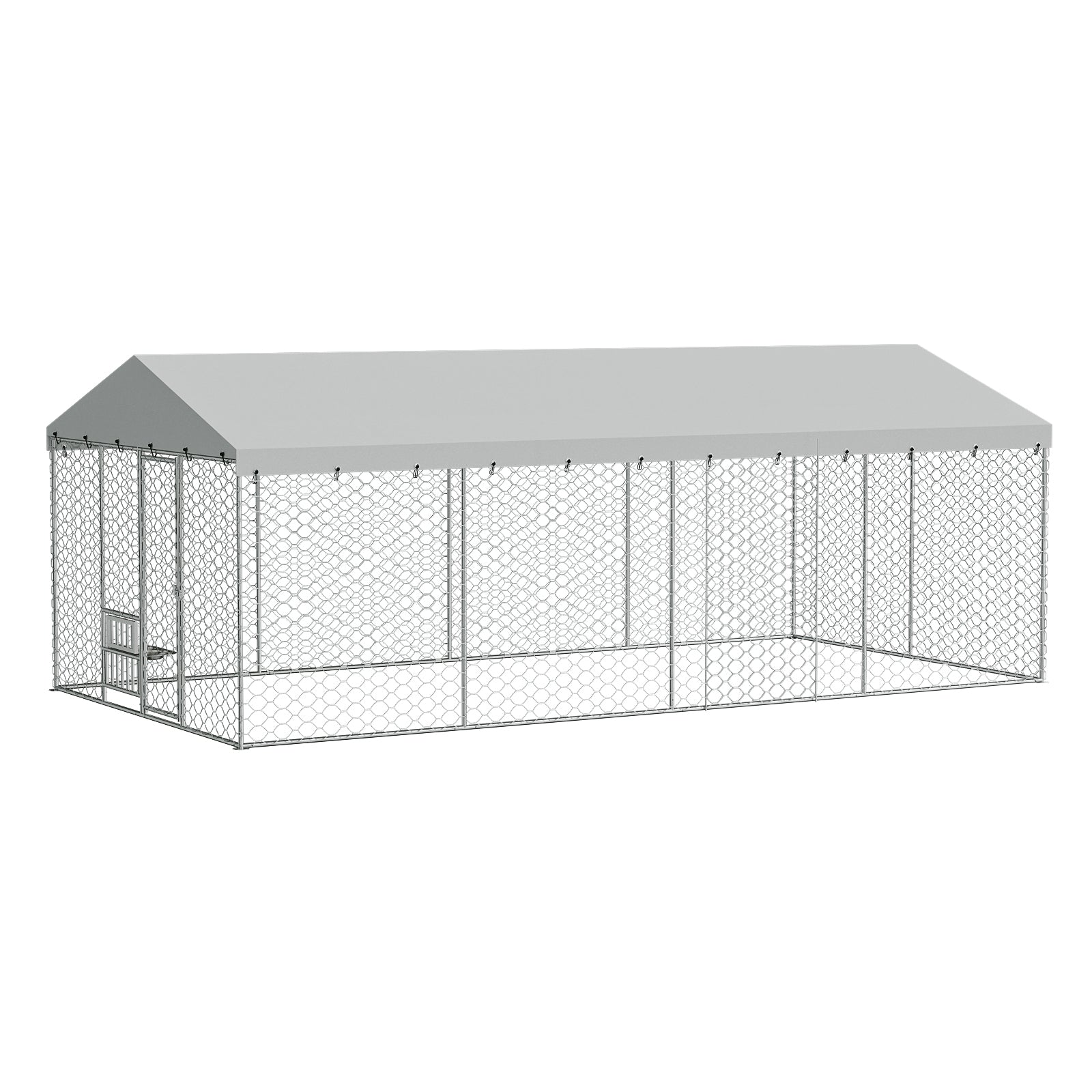 20x10 FT Large Outdoor Dog Kennel with Canopy, Heavy Duty Galvanized Steel Frame, Waterproof Cover, Built-in Elevated Feeding Bowls, Escape-Proof Lockable Pet Playpen for Large Dogs & Multiple Animal image 2