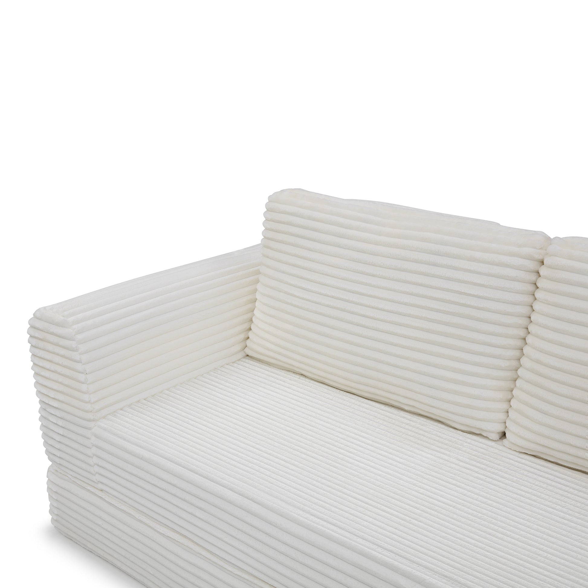 2-in-1 Folding Convertible Sofa Bed, Modern Corduroy Sleeper Couch with 2*pillows, Futon Modular Upholstered Boneless Loveseat with Pull-Out Bed,Folding Floor Modular Couch for Living Room Beige image 6