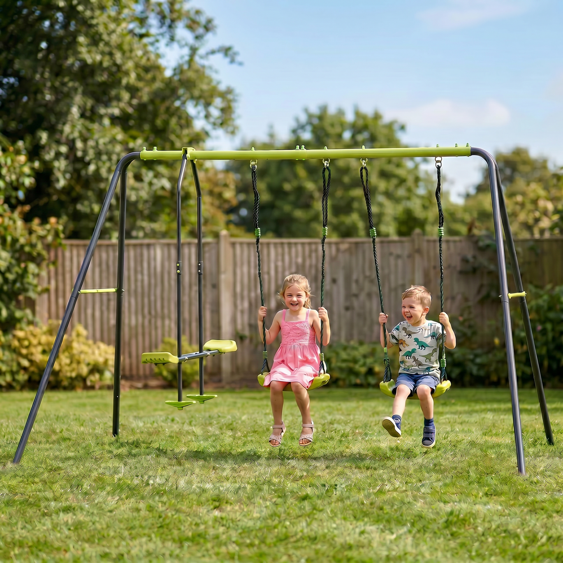 XNS081 lime green interesting swingset with plastic safe swing set 440lbs for outdoor playground for age 3+ with face to face without tee image 4