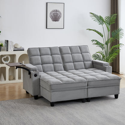Light Grey Sofa,Sleeper Sofa Bed with 6-Position Adjustable Backrest,USB Ports, Cup Holder and Swivel Side Table image 1
