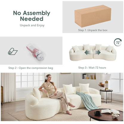 Curved Boneless Sofa,Compression Modular 110'' Sectional,White High-Density,Couches Sleeper for Living Room Bedroom Apartment Lounge,Chenille image 3