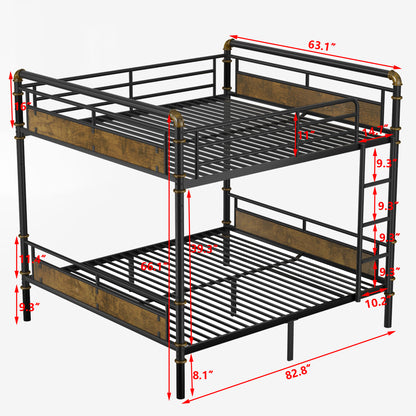 Queen over Queen Metal Bunk Bed, Industrial Detachable Bunkbeds with Safety Guard Rails for Teens, Black(Old SKU W2580S00019) image 4