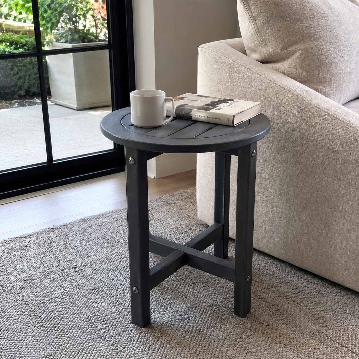 Gray HDPE Round Outdoor Side Table, 18 in. Dia. x 17 in. H, Small All-Weather Patio End Table, 1 Piece image 1